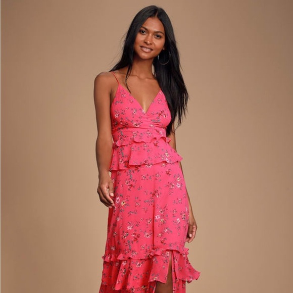 Lulus Dresses & Skirts - Lulus Sunshine Bouquet Fuchsia Pink Floral Print Ruffled Maxi Dress